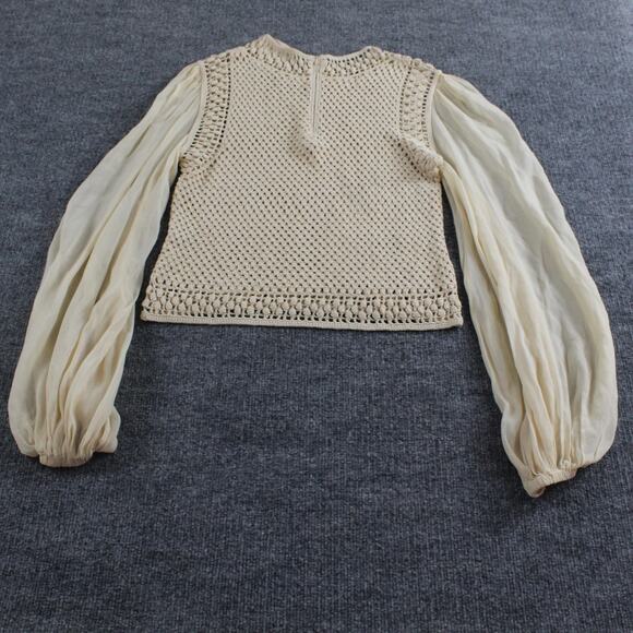 Zimmermann Top 6 Luminosity Crochet Knit Sheer Cream Balloon Boho Chic Romantic - Picture 6 of 11